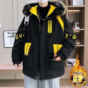 港风加绒夹克男外套青年冬季加厚连帽大毛领保暖棉衣男L8757-P98图片