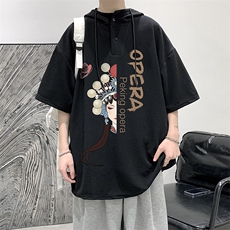 LD54161-P45连帽短袖t恤男大码胖子带帽五分袖中袖大皂风，男装T恤，电商A040