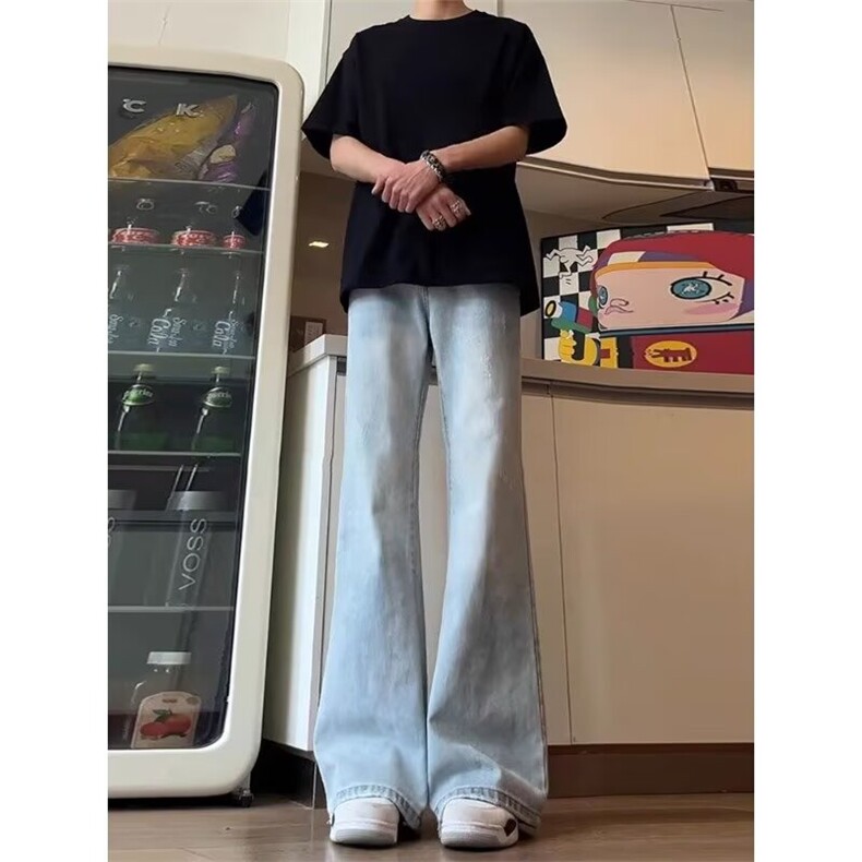 1506/Q73070/P47微喇牛仔裤男款夏季弯刀裤阔腿宽松喇叭裤男,男装牛仔裤,星座1506