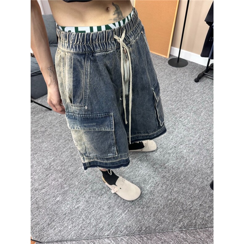 美式高街做旧牛仔短裤男潮牌复古拼接工装五分裤YA109-P55,男装牛仔裤,星座208-5