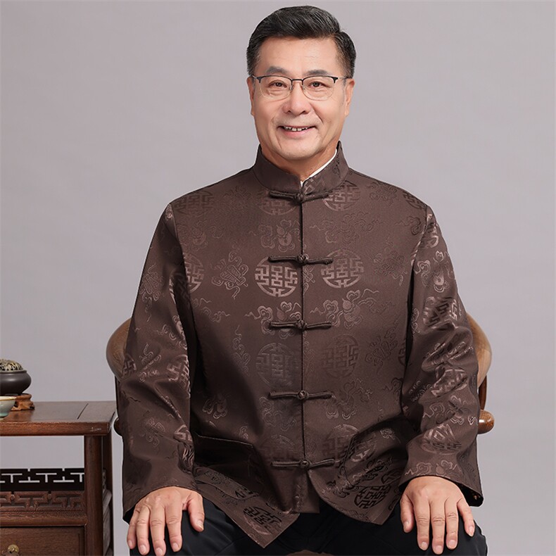 常货中老年风唐装外套男春秋中式复古盘扣汉服爸爸过生日外套,男装民族服装,钱塘723