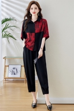 现货！！印花拼接套装女2024夏季新款气质时尚洋气优雅两件套，女装套装/套裙，魅影