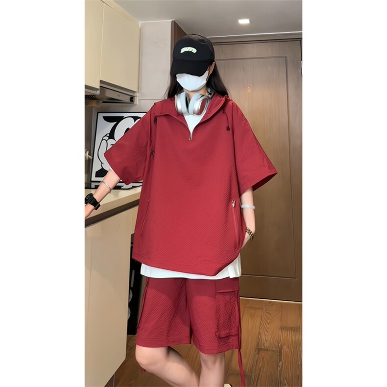 量大优  供视频 泡泡纱夏款连帽套装短袖短裤男XH74TZ-特P60图片