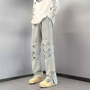 美式vibe工装牛仔裤男款潮牌拉链直筒微喇裤设计感裤子 K7571-P43图片