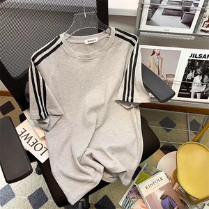 夏季条纹短袖t恤男士冰丝宽松运动套装韩版潮流套装 T1084-P33图片