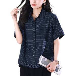 短袖衬衫女装夏季2024新款宽松显瘦条纹上衣真丝醋酸欧货品牌衬衣图片
