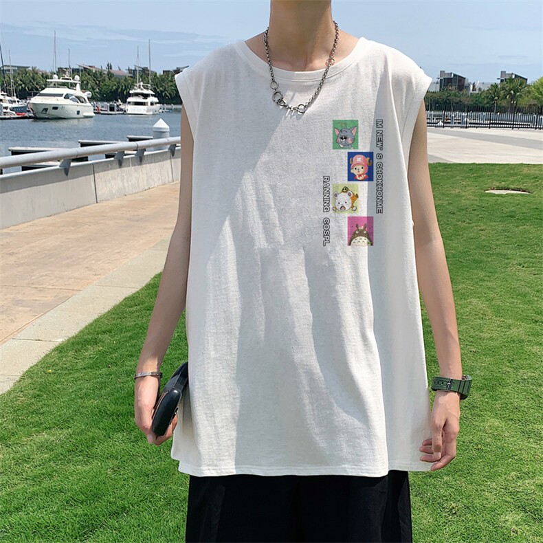 ！港风2023夏季无袖背心男加肥加大码宽松短袖T恤男BX268-P20,男装背心/马甲,电商B371