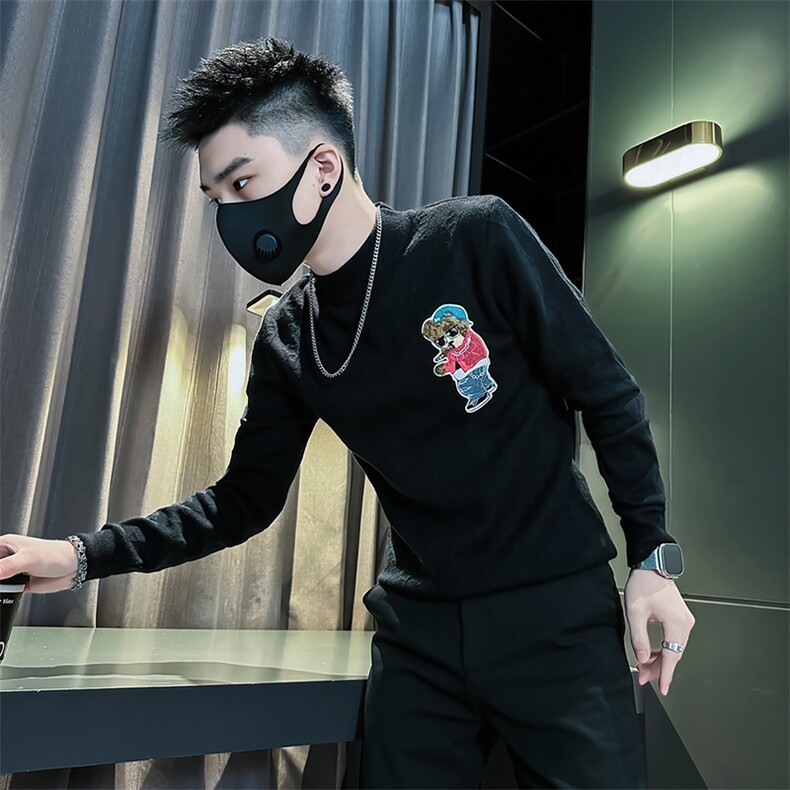 痞帅炸街卡通小熊套头毛衣打底衫社会小伙店主风301C-M73P78控108,男装针织衫/毛衣,星座301C（原B323）