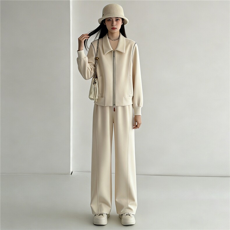 网红时尚气质套装女春季新款休闲运动翻领开衫卫衣阔腿卫裤两件套，女装套装/套裙，江南