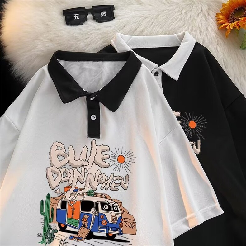翻领短袖T恤男简约百搭休闲打底五分袖POLO衫T825P27图片