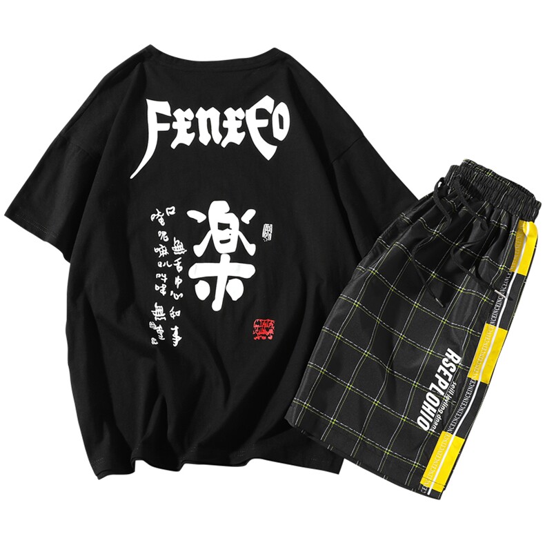 男士套装2021新款夏季青少年潮牌帅气短袖t恤两件套DS785T,男装T恤,电商A102