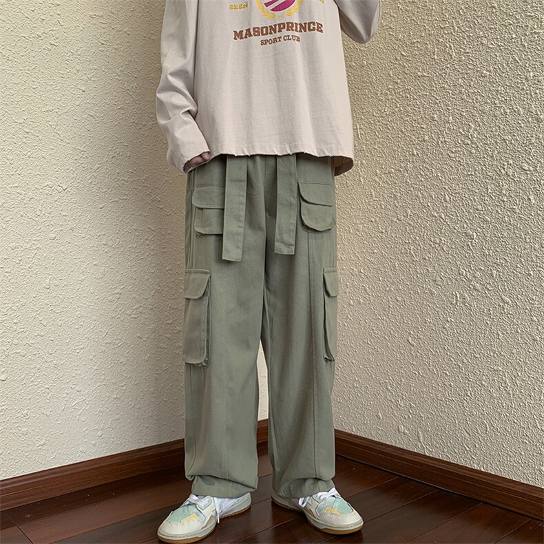大口袋腰带工装裤高街裤子男嘻哈街头垂感休闲裤K0733-P45,男装休闲裤,星座308B-1