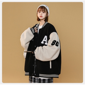 男女同款加绒加厚羊羔绒棒球领保暖棉服大衣A406 MY11 P125图片