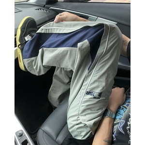 撞色网眼透气伞兵裤男夏季薄款潮流潮牌美式宽松直筒拖地工装裤子图片