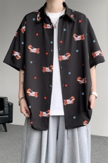 8XL-M腊肠狗花衬衫男短袖夏季冰丝薄款花衬衣寸衫外套DC28003P38，男装T恤，电商B312