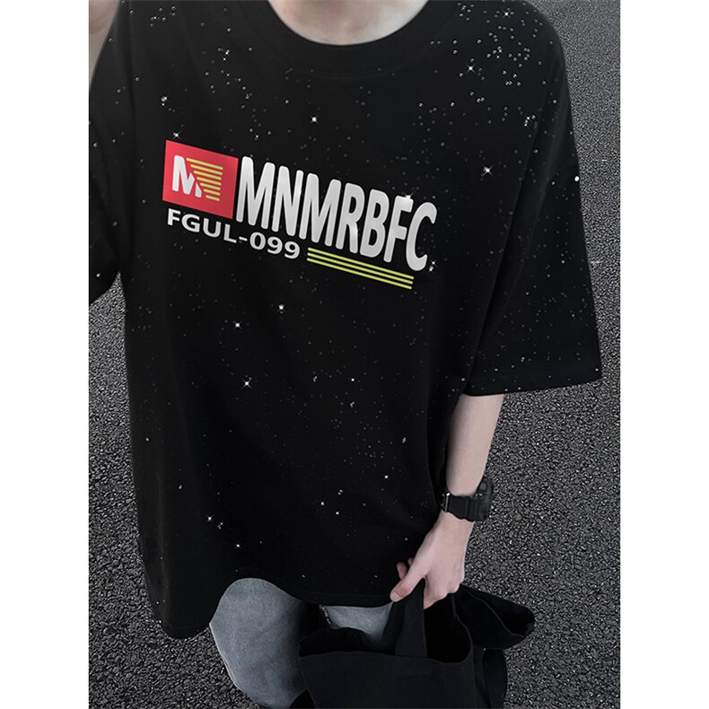 量大优供抖音视频支持得物配合二开美式满天星亮片短袖T恤MTX558,男装T恤,电商A486