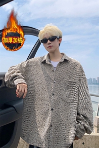 加绒衬衫男冬季新款港风宽松大码加厚小香风长袖衬衣JR70-P49图片