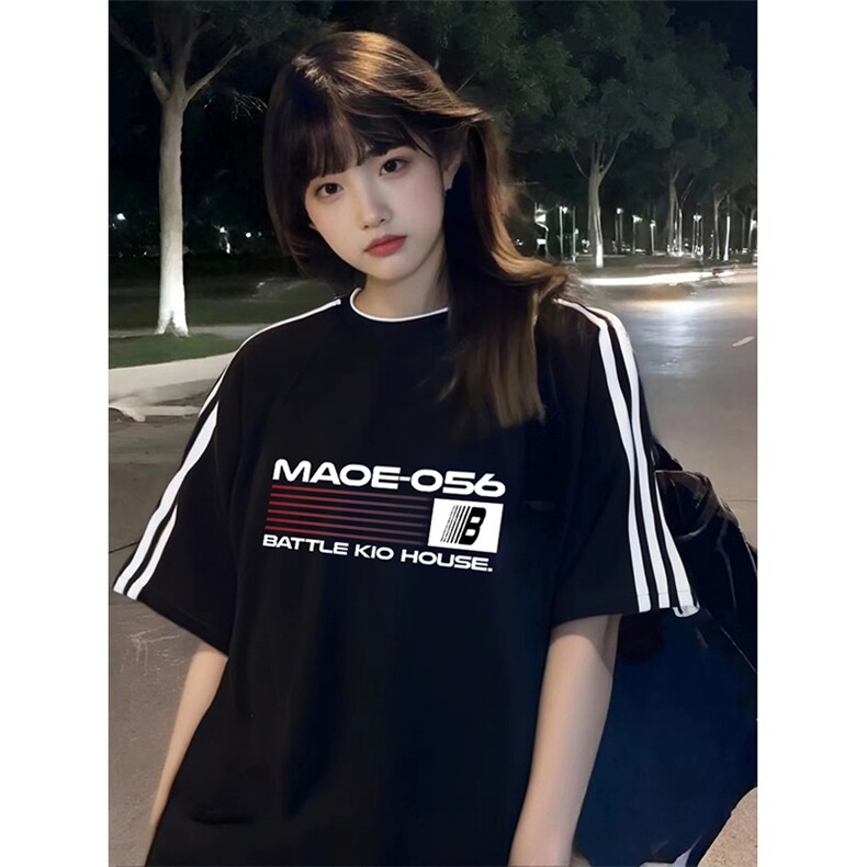 抖音得物高品质二开240克宽松纯棉美式潮牌三条杠织带短袖T恤图片