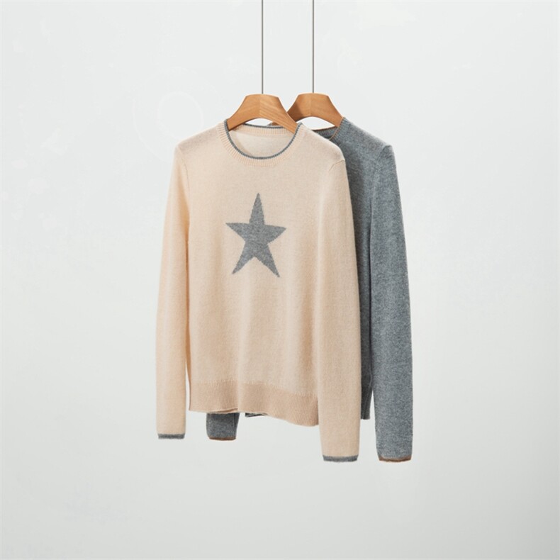2025年秋季时尚百搭通勤简约休闲拼色五星拼色，女装羊绒衫，绒歆坊