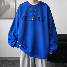 华夫格卫衣圆领卫衣男大码长袖t恤男外套HW76229-P30加绒款-P40，男装卫衣，电商A040