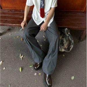 行星世界 高级设计感弯刀西裤拼接铆钉休闲裤男女垂坠感拖地裤子图片