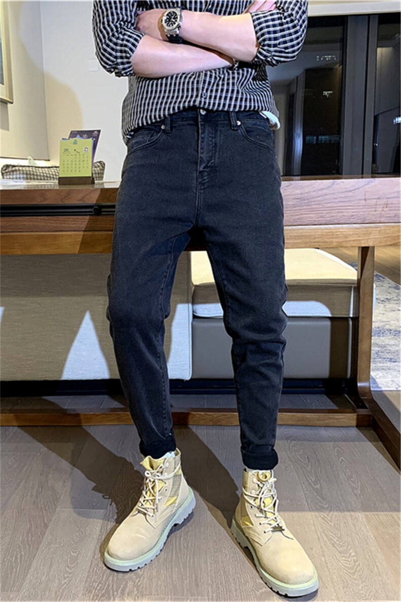 B230-6031p85黑灰色修身小脚牛仔裤男士流行简约百搭九分裤,男装牛仔裤,电商B230