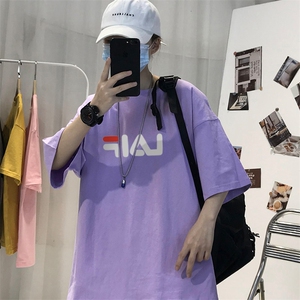 T007常年款男士休闲字母印花T恤衫外套圆领半袖五分袖TEE男女中性图片