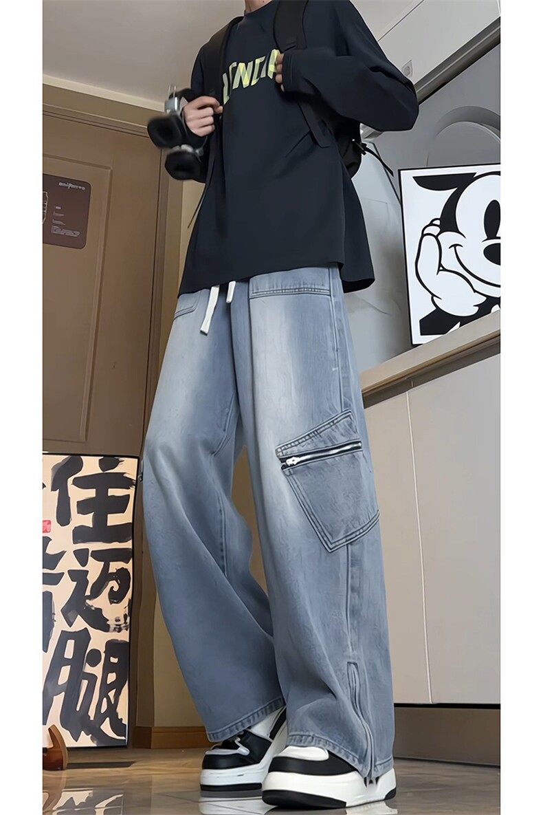 复古阔腿牛仔裤男秋季新款水洗拉链美式潮牌长裤子-A1153TP55控79,男装牛仔裤,电商B241