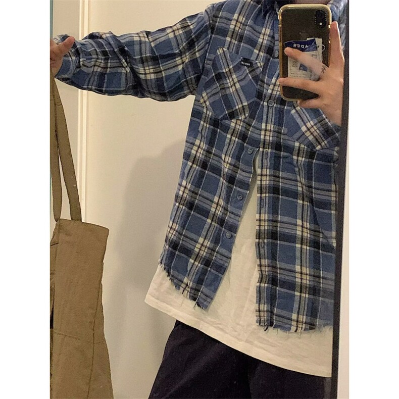 1506/QSD110/P31日系格子潮流百搭青少年休闲宽松工装衬衣外套,男装衬衫,星座1506