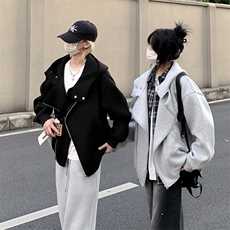 抖音得物品质26春装美式重磅结构斜拉链高领连帽卫衣开衫外套W61，女装短外套，电商A486