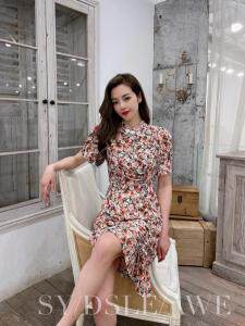 【92069】下摆抽绳碎花旗袍款连衣裙，女装婚纱/旗袍/礼服，迪盛靓点