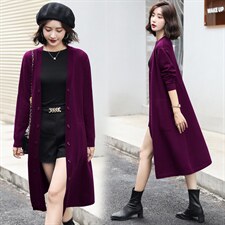 2021秋冬季日系慵懒风中长款毛衣外套女长袖宽松针织开衫外搭显瘦，女装针织衫/毛衣，意芙