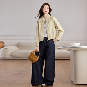 洋气减龄翻领皮衣外套女2026春秋新款宽松休闲小个子短款夹克上衣图片