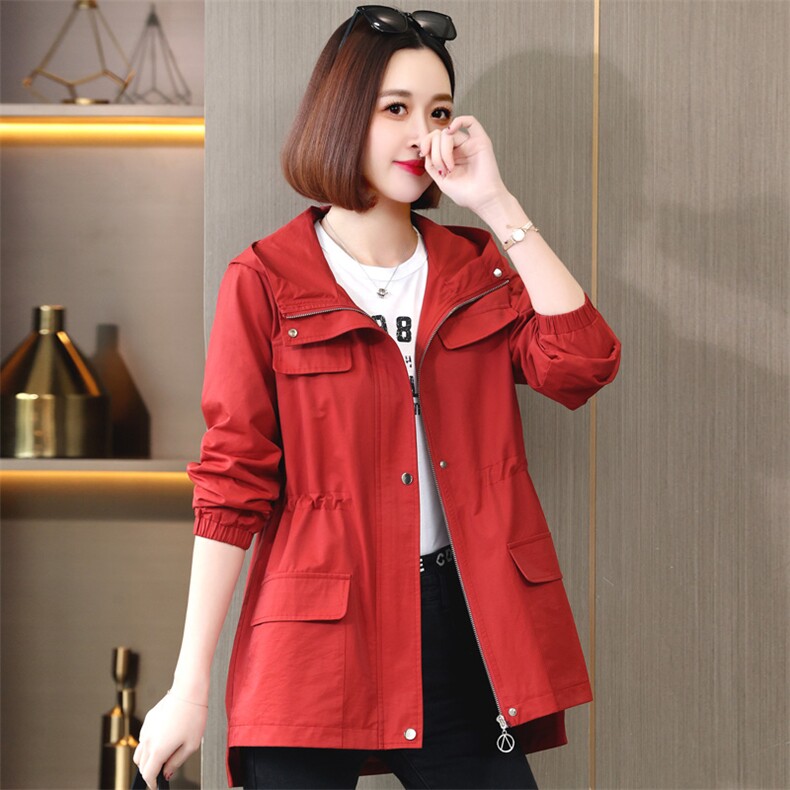 U品时尚连帽工装派克服女2025春秋新款收腰显瘦中长款风衣外套,女装风衣,姿萝菲