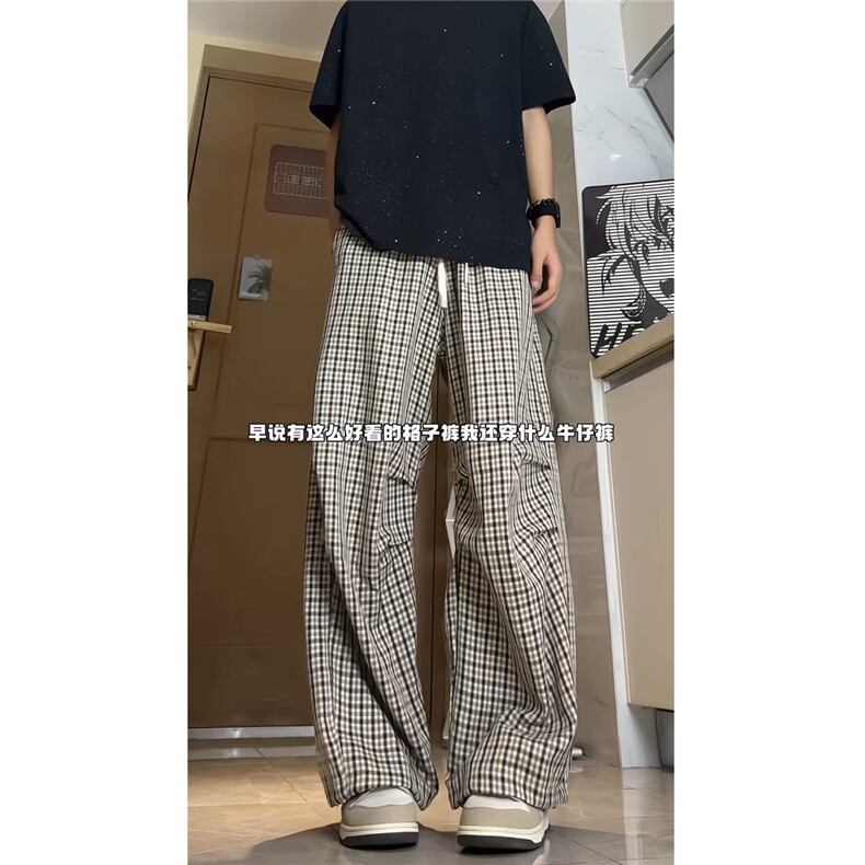 可束脚秋款格子宽松伞兵裤男士休闲裤弯刀裤阔腿裤 K6658-特P38图片