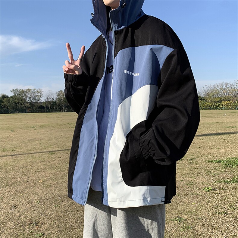 拼色运动外套春季美式复古ins潮牌宽松连帽夹克JK003-P55,男装夹克,星座308B-1