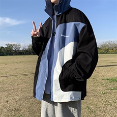 拼色运动外套春季美式复古ins潮牌宽松连帽夹克JK003-P55，男装夹克，星座308B-1