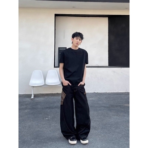 V149-P52 美式复古蛇纹拼接弯刀牛仔裤男潮图片