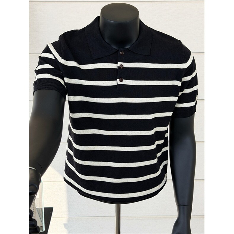 夏季薄款黑色针织短袖polo衫莱赛尔 D26075-P55图片