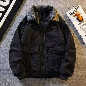 纯色灯芯绒加绒外套男士加厚保暖棉衣大码棉服羊羔绒棉袄修身夹克