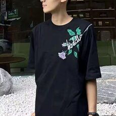 【现货】DAT45-1-特P38紫色玫瑰印花短袖T恤夏季宽松男女半袖体恤，男装T恤，星座603-2