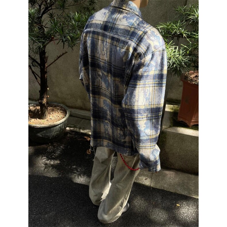 【有货】cleanfit扎染格子衬衫男设计感高级感衬衣C3002LL-特P50,男装衬衫,星座1007（原301D）