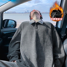 现货保暖银狐绒雪尼尔500g重磅针织粗花上衣T5075J加绒-特P40控78，男装T恤，电商A001-1