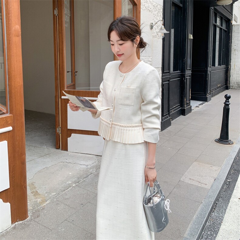 -2026年春季法式优雅压褶拼接两件套套裙女温柔风气质穿搭,女装套装/套裙,1D102-1