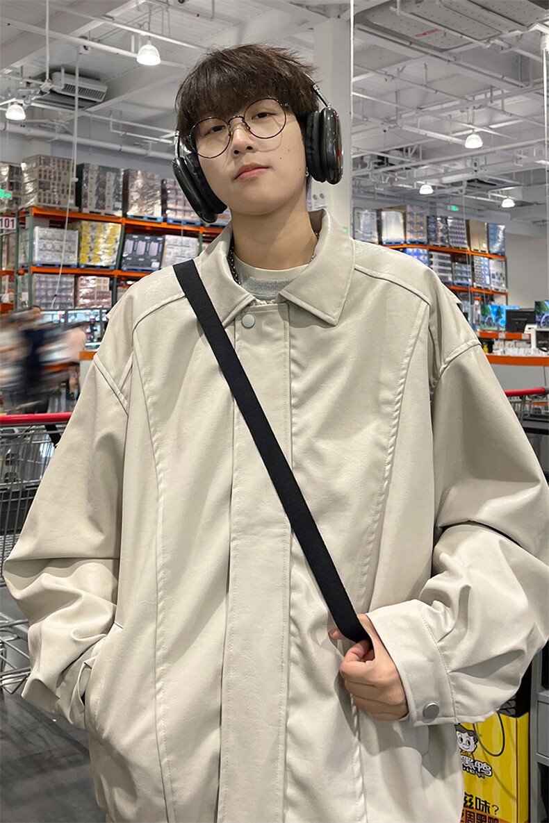 抖音直播！pu皮衣机车服宽松夹克男CP40-特p65控价：118,男装夹克,电商B371