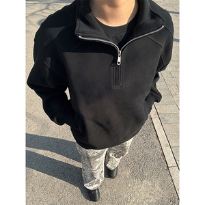 抖音得物品质二开26春装纯色美式高阶结构半拉链立领卫衣外套图片