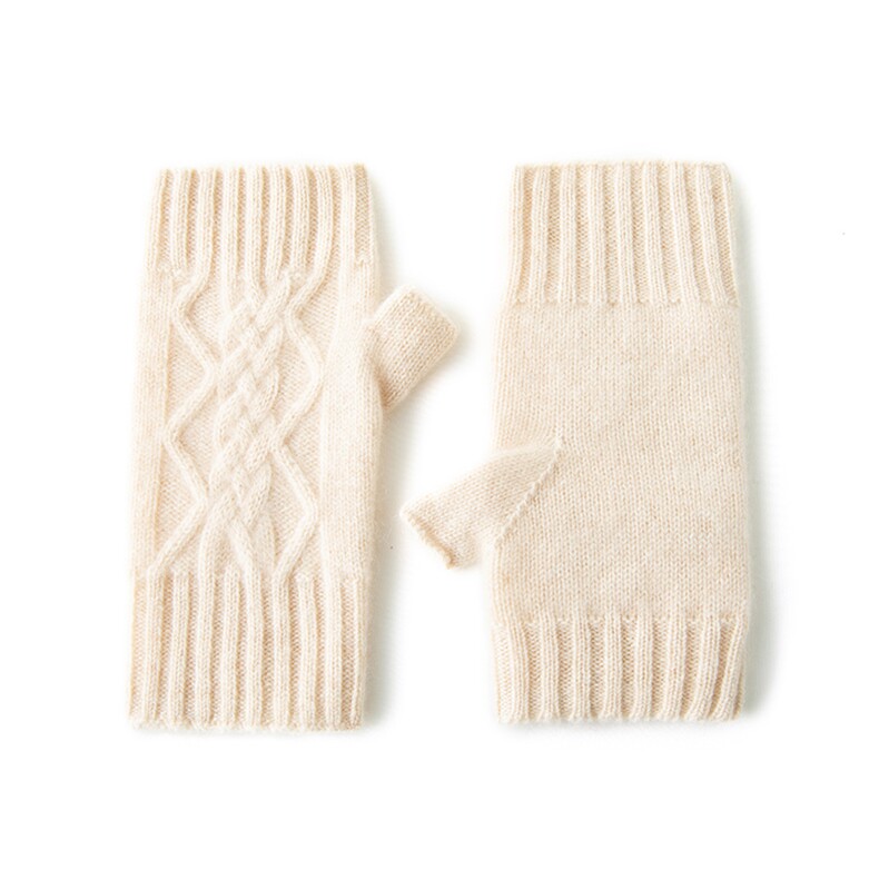 2025年新款百搭男女通用双股加厚保暖菱形提花半指手套，手套，轩妮羊绒