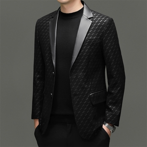 BG8113春秋款海宁真皮皮衣男绵羊皮印花西服商务休闲男装外套图片