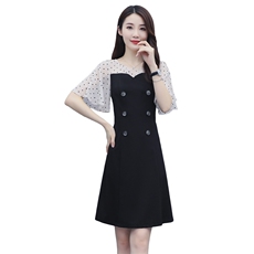 2020夏季时尚圆领显瘦拼接飘袖连衣裙小黑裙女装，女装连衣裙，岚衣(原川流布茜）