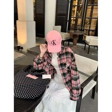 粉色甜酷撞色格子衬衫女春秋季宽松气质长袖上衣XCS59，男装衬衫，星座208-5